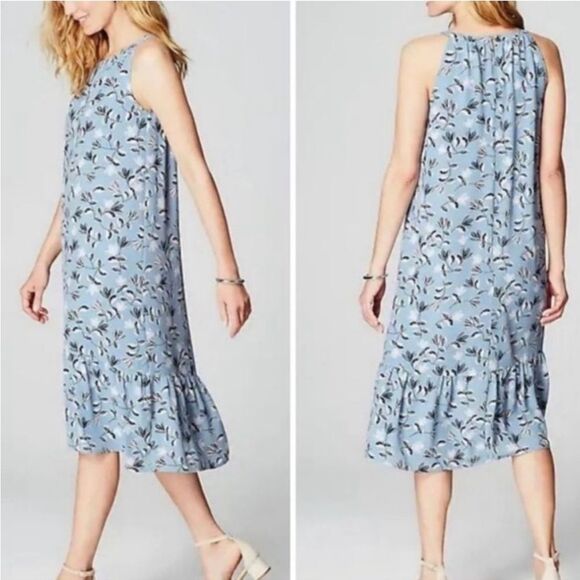 J.Jill Wearever Collection Blue Floral Flounce Sleeveless Dress, Size SP, NWT - Picture 1 of 13